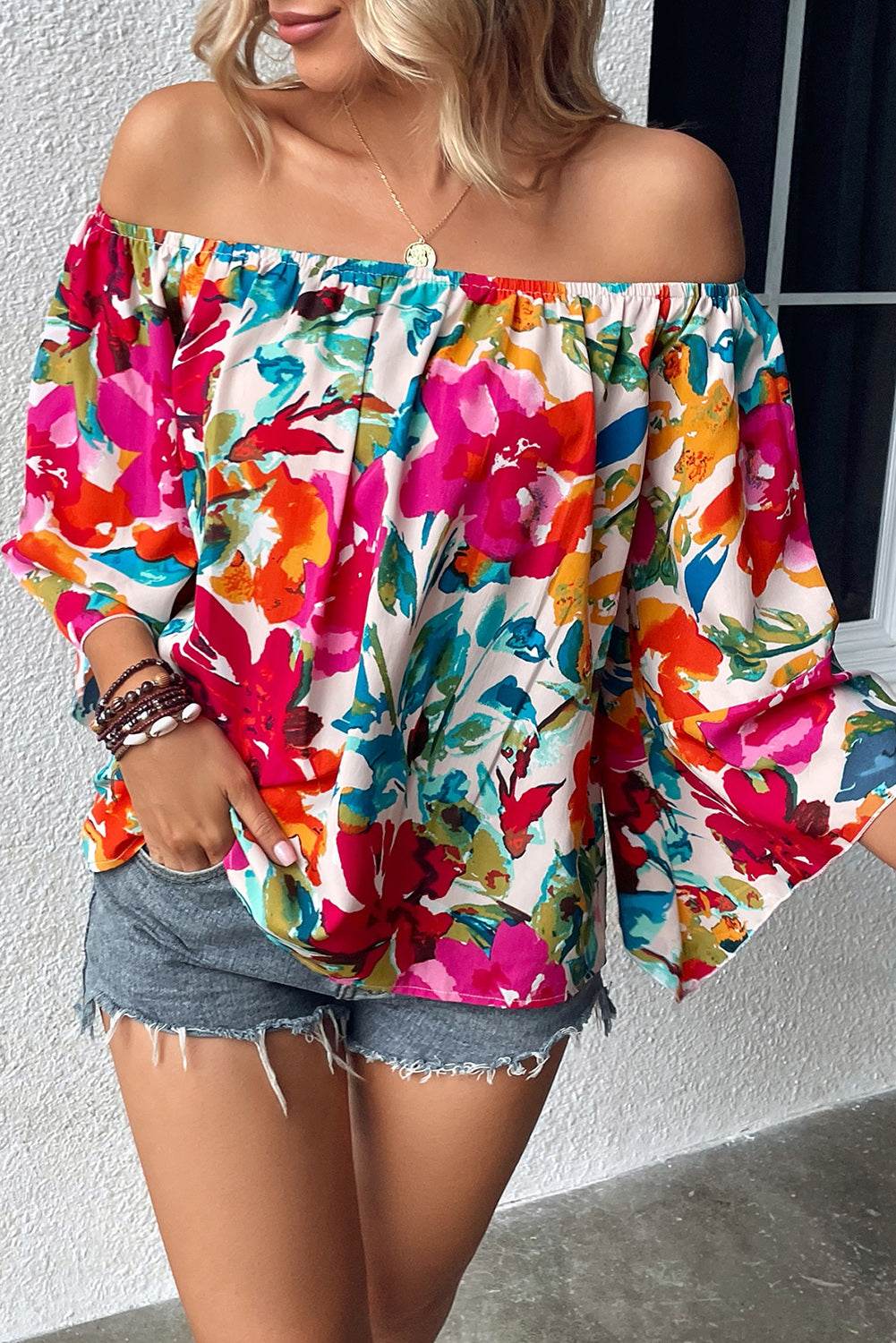 Bright Floral Off the Shoulder Blouse - 7 Semicolon Couture