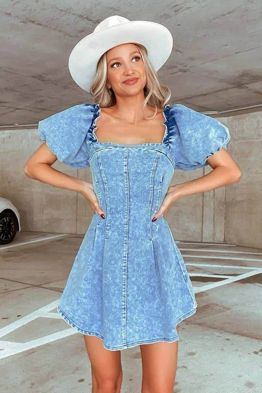 Slim Fit Denim Short Sleeve Dress
