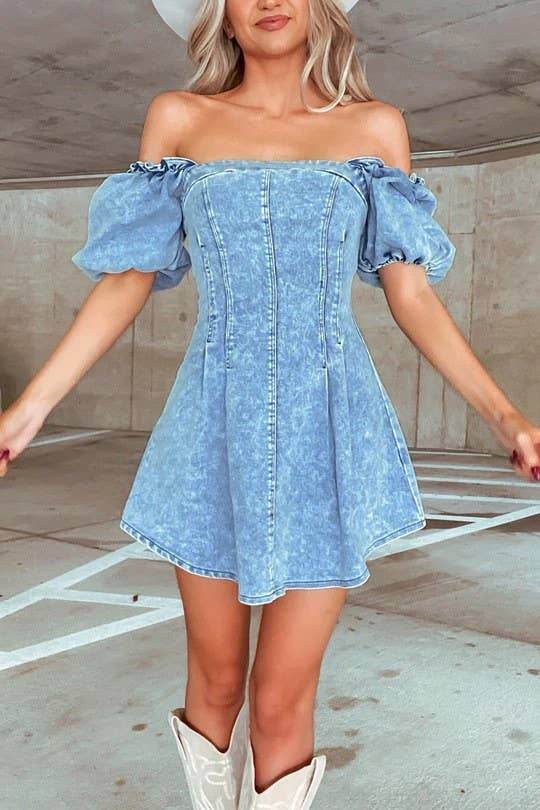 Slim Fit Denim Short Sleeve Dress
