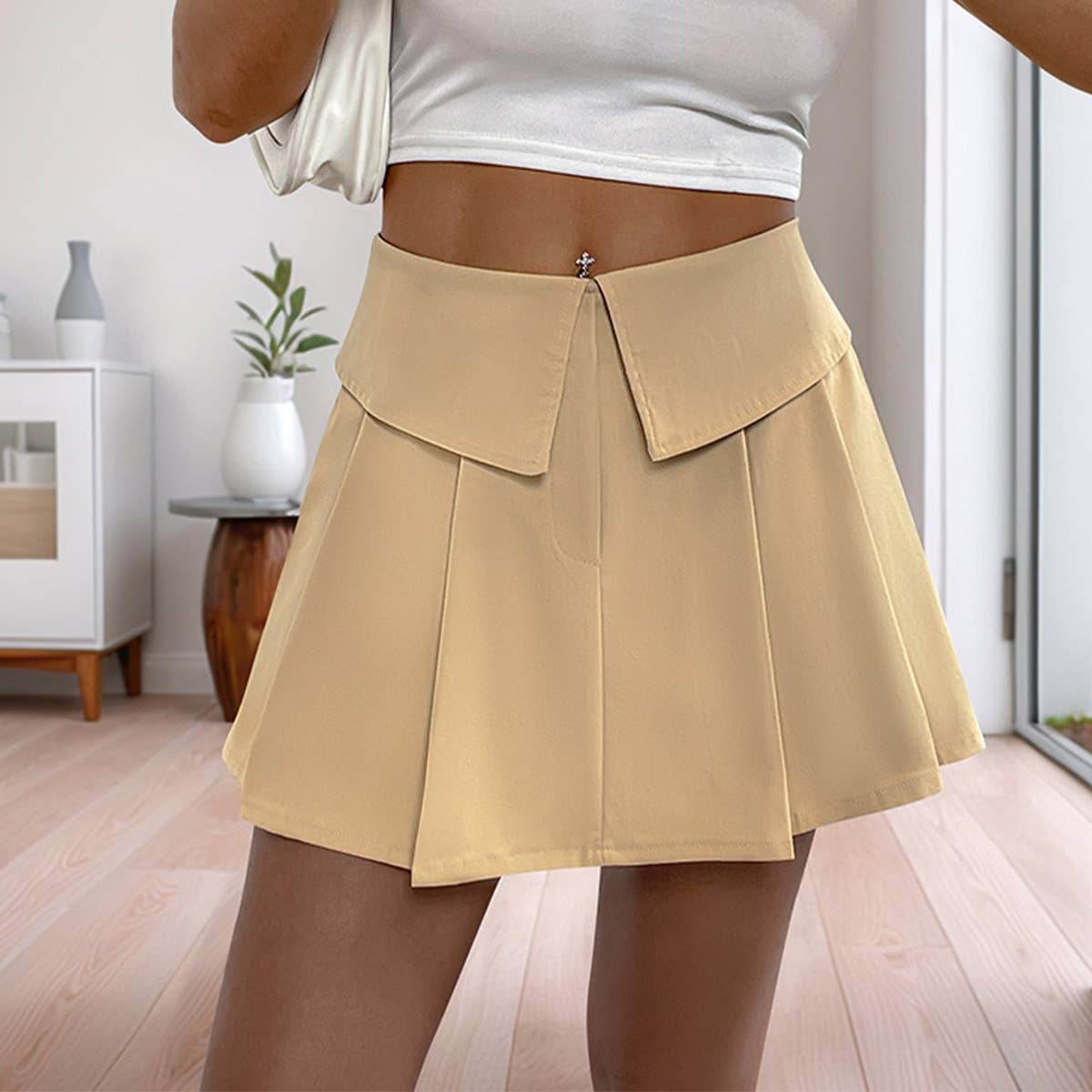 Fake lapel zip pleated high-waisted culottes - 7 Semicolon Couture