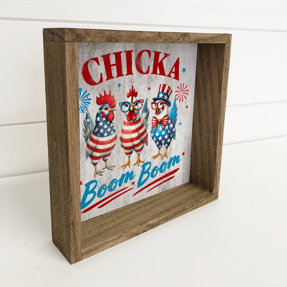 Chicka Boom Boom 4th of July Chickens - Framed Artwork