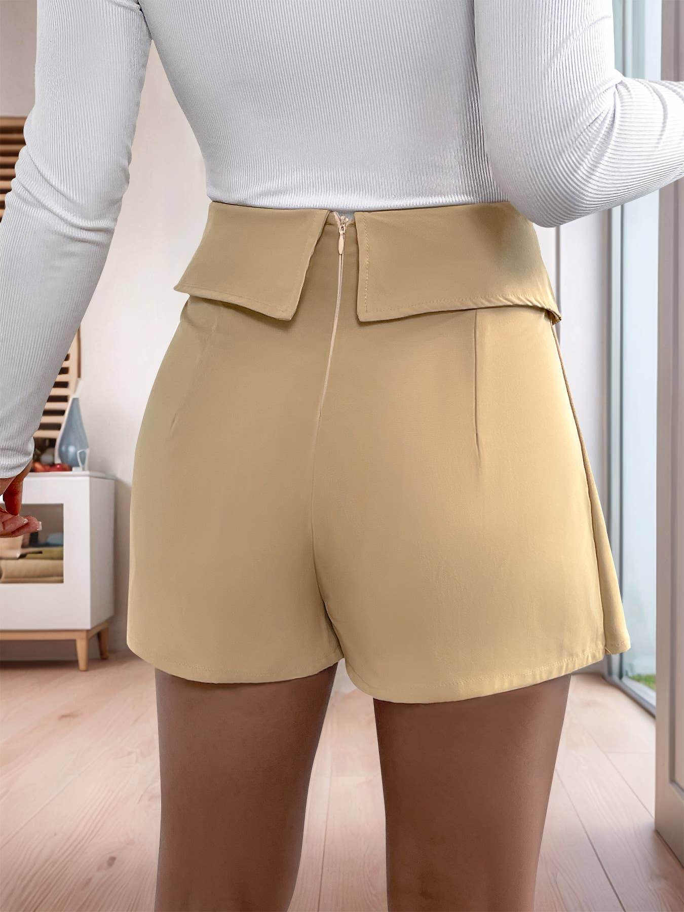 Fake lapel zip pleated high-waisted culottes - 7 Semicolon Couture