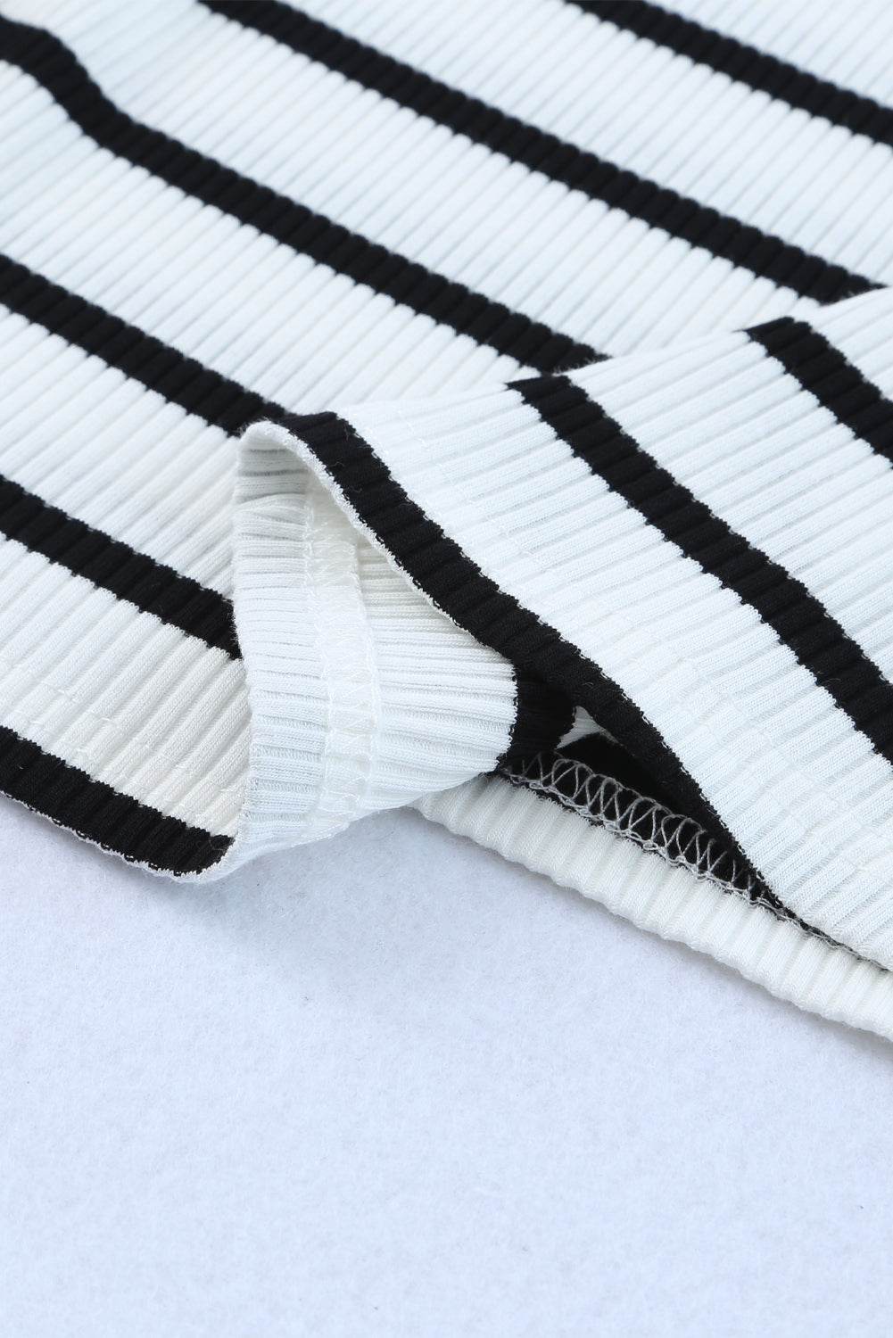 Black and White Striped Print Ribbed Sleeveless Top