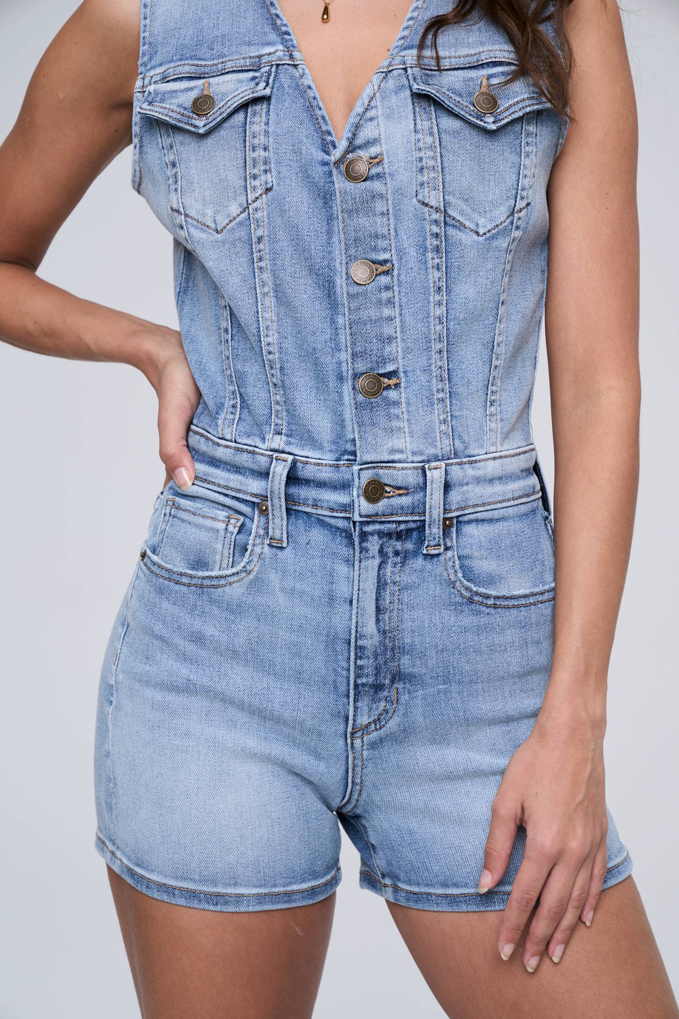 Ultra Stretch Sleeveless Button Romper