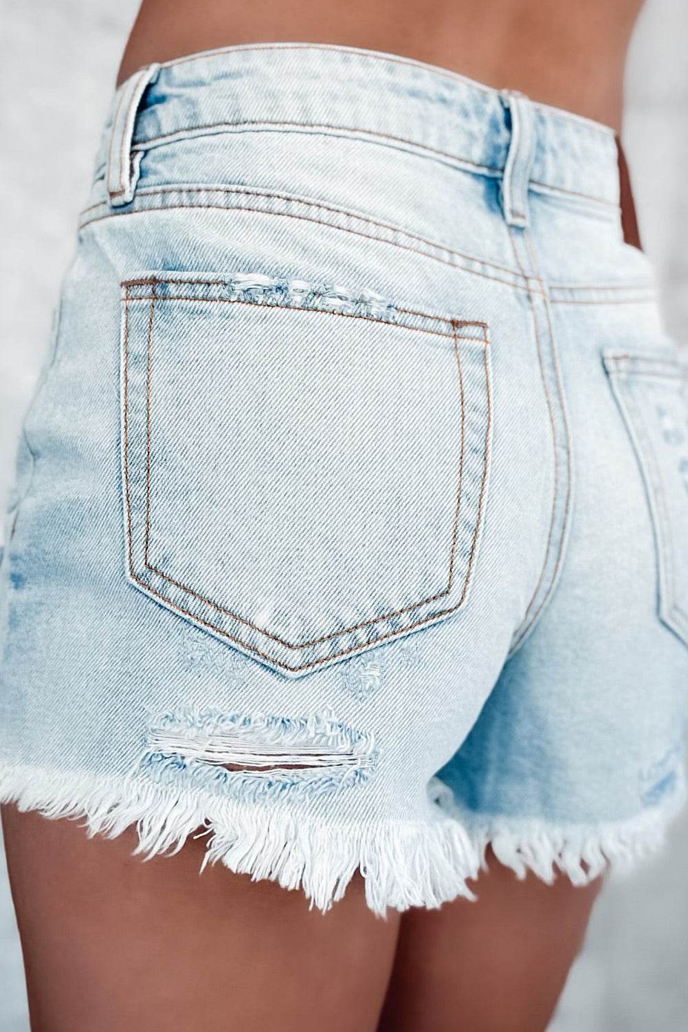 Distressed Ripped Raw Hem High Waist Denim Shorts - 7 Semicolon Couture