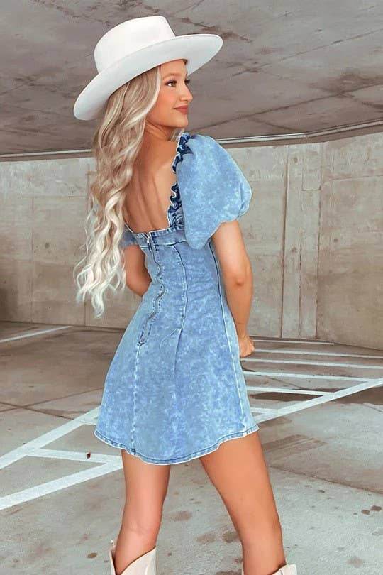 Slim Fit Denim Short Sleeve Dress