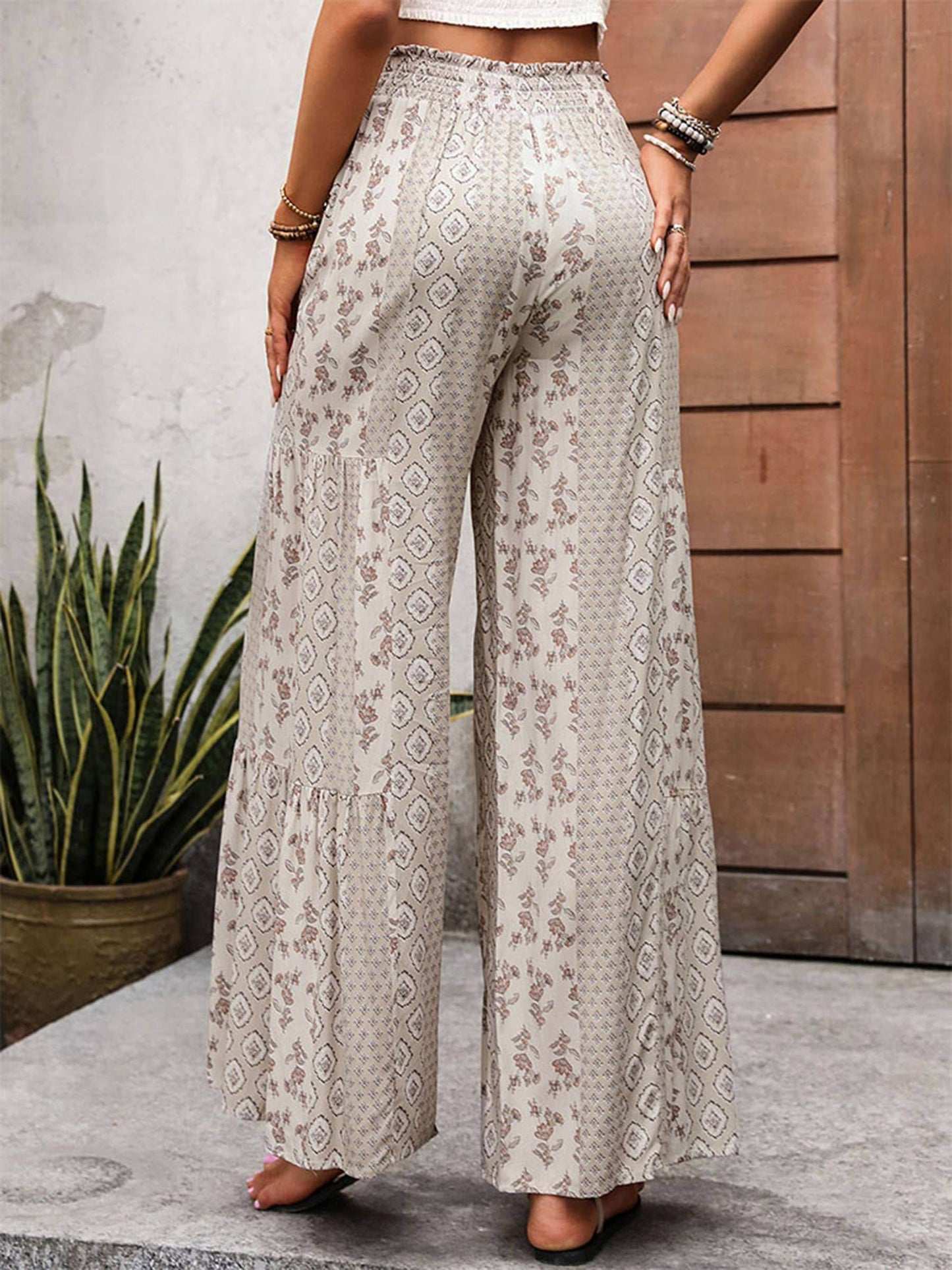 High Waisted Lace Up Wide Leg Pants - 7 Semicolon Couture