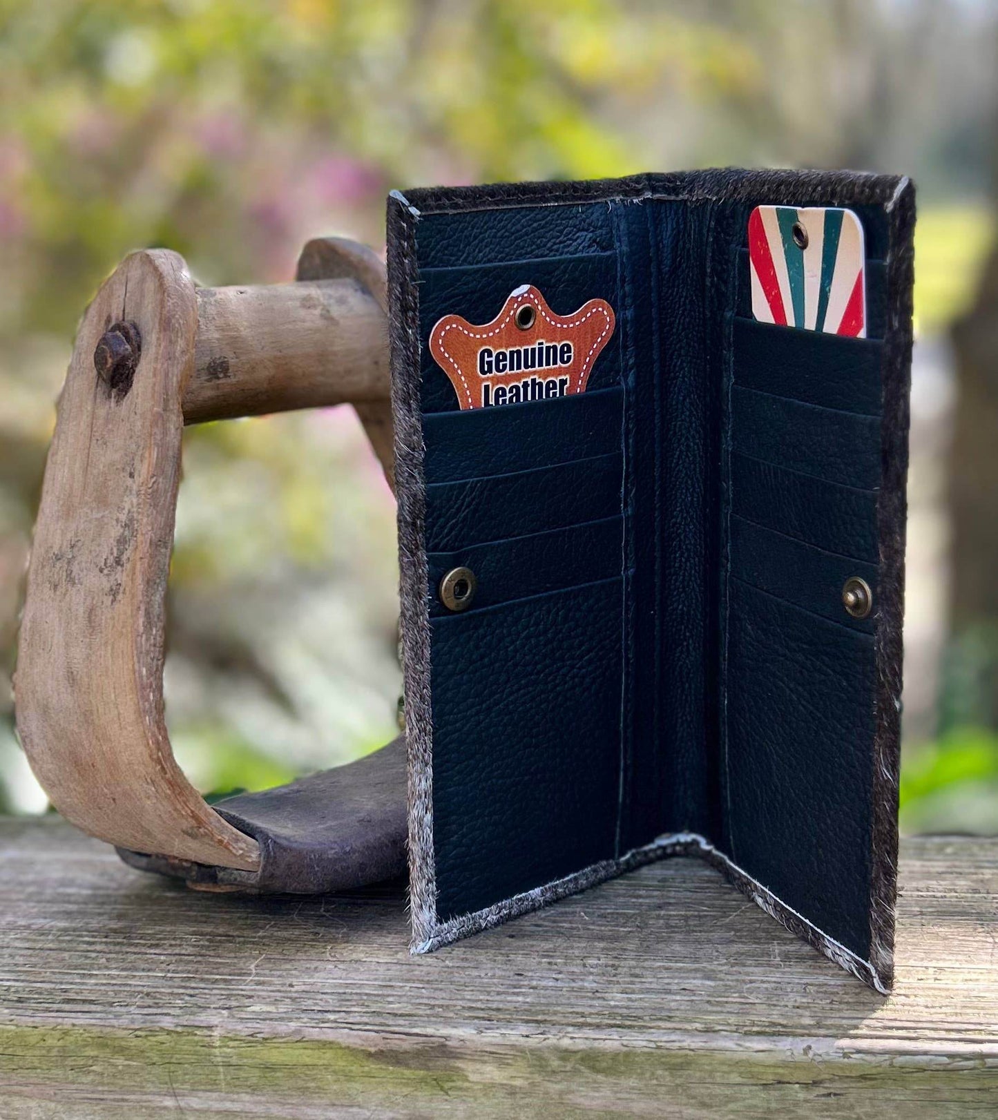 Upcycled Louis Vuitton Tooled Leather Cowhide Wallet - 7 Semicolon Couture
