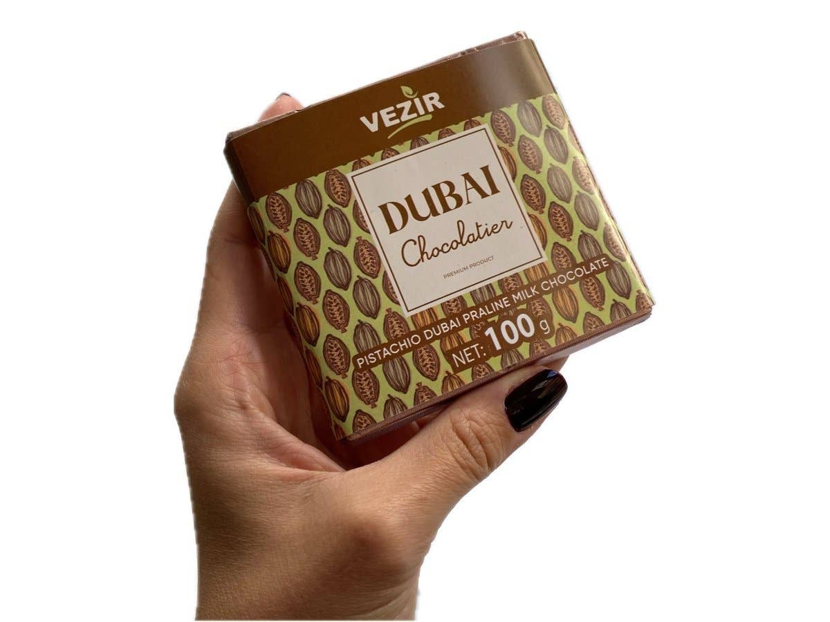 VEZIR-Pistachio Praline Dubai Chocolate Bar – 100 gram