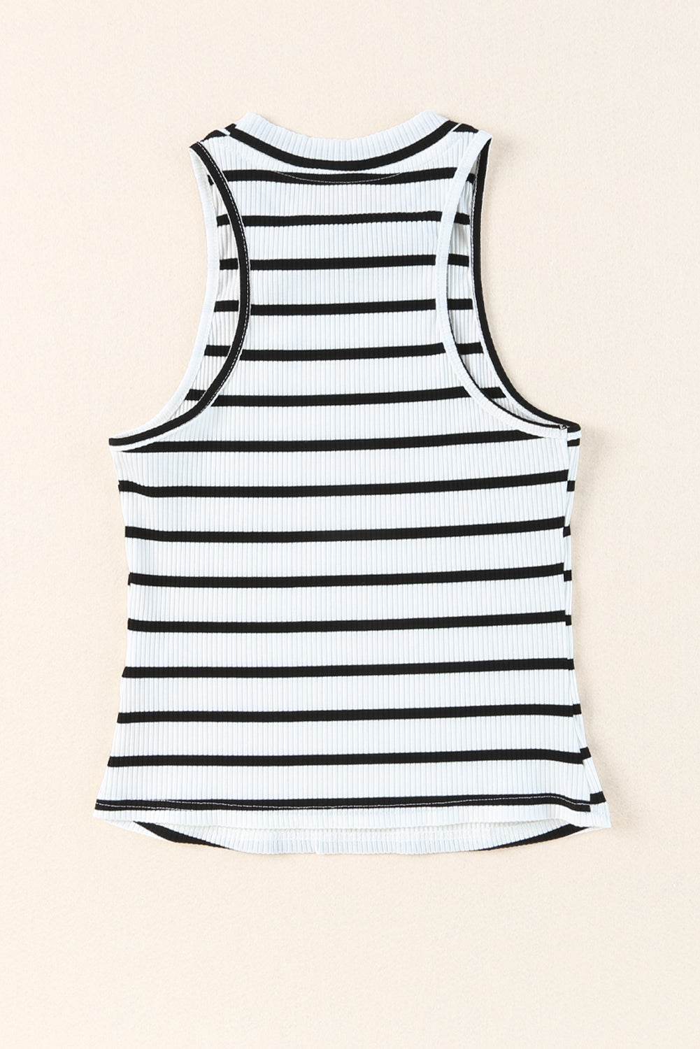 Black and White Striped Print Ribbed Sleeveless Top