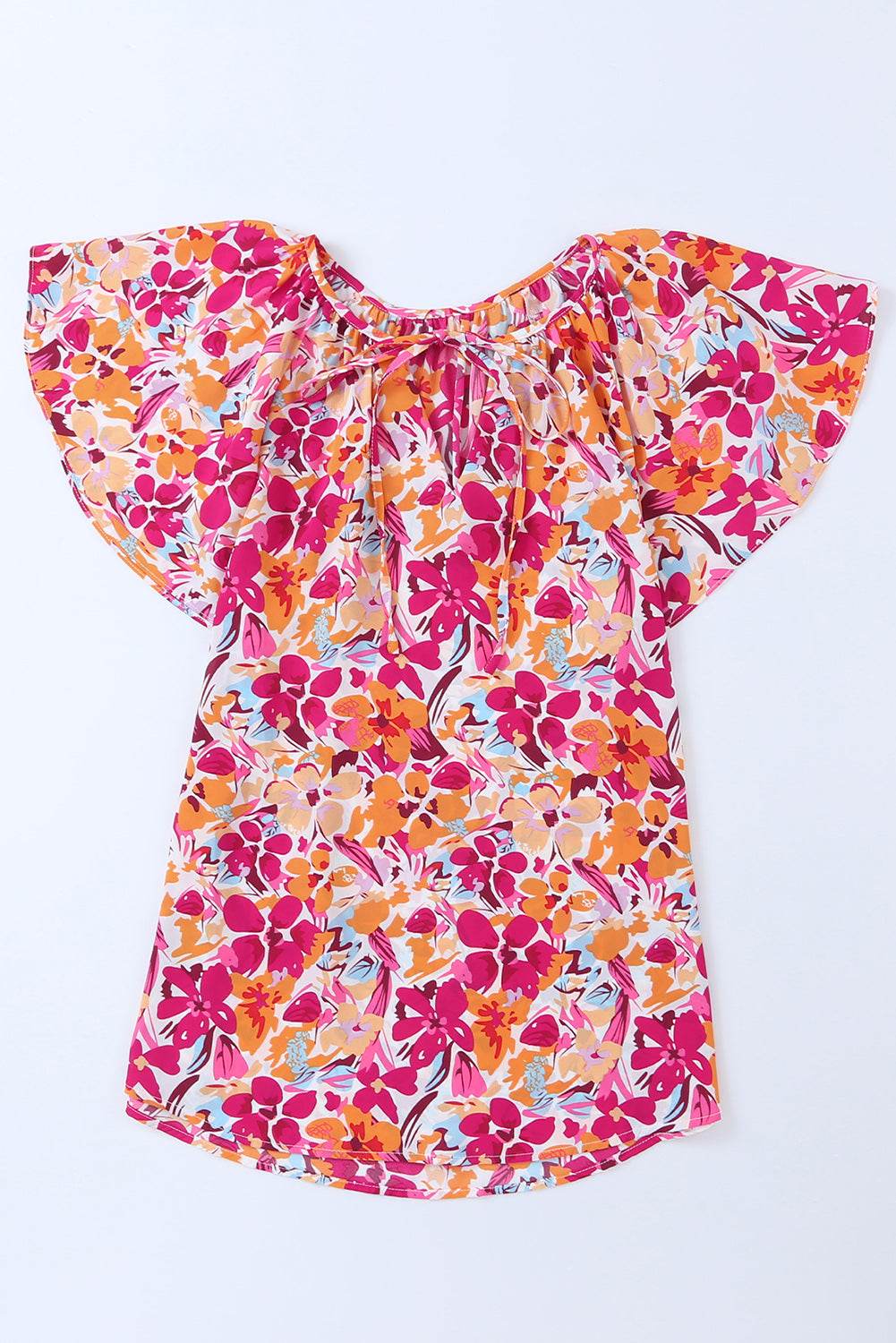 Fiery Red Flutter Sleeves Floral Print Top - 7 Semicolon Couture