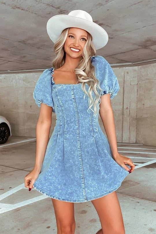 Slim Fit Denim Short Sleeve Dress