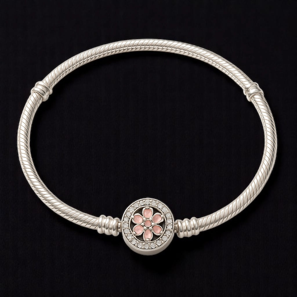 925 Sterling Silver Floral Pendant Bracelet