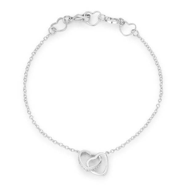 .12 Ct Rhodium Interlocked Hearts Bracelet with CZ Accents - 7 Semicolon Couture