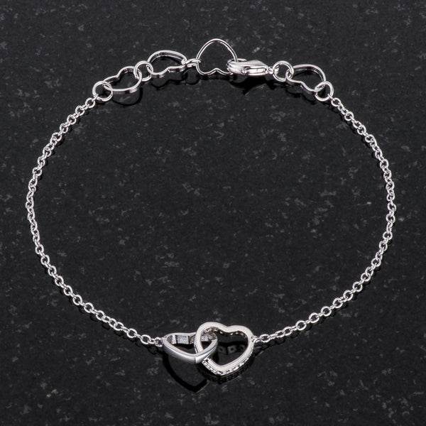 .12 Ct Rhodium Interlocked Hearts Bracelet with CZ Accents - 7 Semicolon Couture