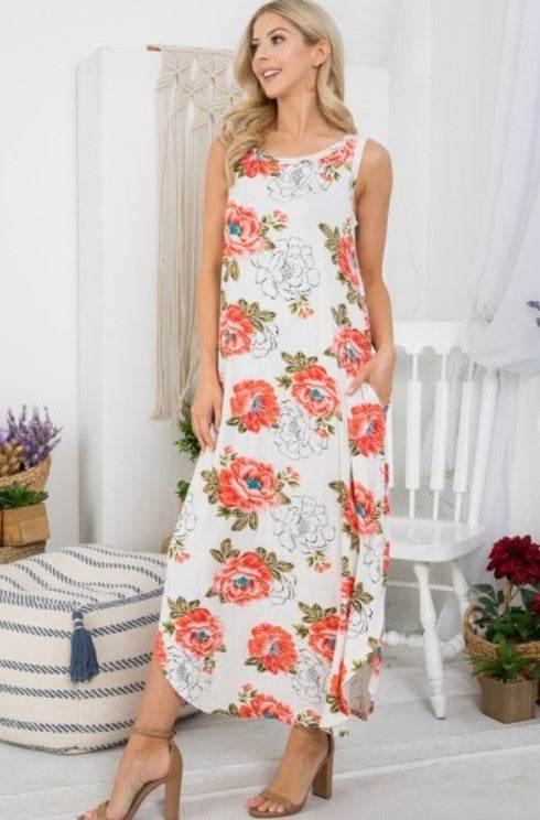 Floral Print Side Slit Tank Dress - 7 Semicolon Couture