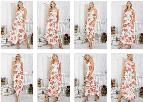 Floral Print Side Slit Tank Dress - 7 Semicolon Couture
