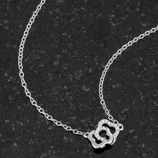 .21 Ct Rhodium Necklace with Floral Links - 7 Semicolon Couture