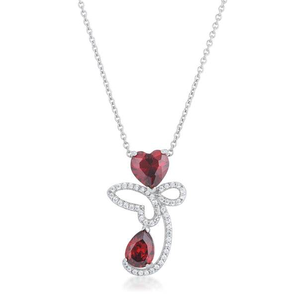 Clarise 3.2ct Garnet CZ Rhodium Abstract Heart Drop Necklace - 7 Semicolon Couture