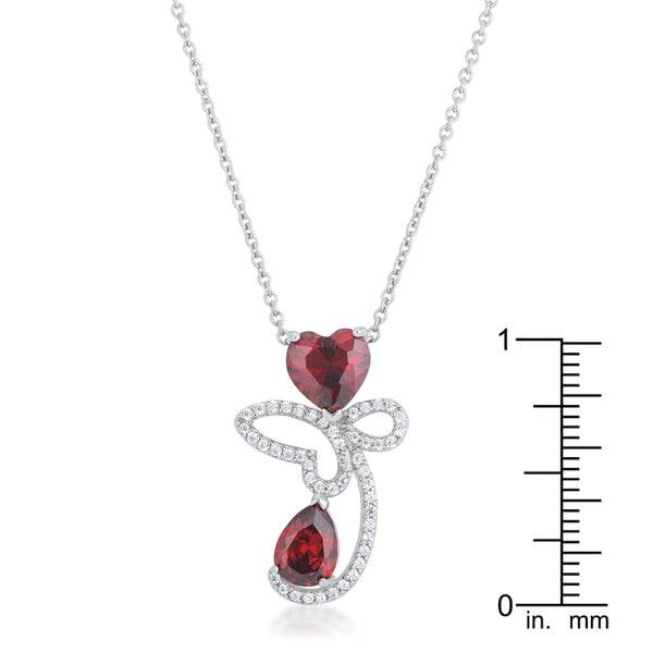 Clarise 3.2ct Garnet CZ Rhodium Abstract Heart Drop Necklace - 7 Semicolon Couture