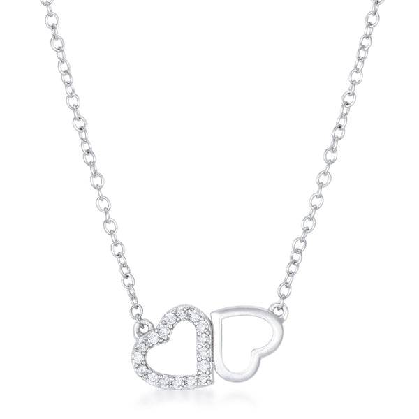 Sweet and Romantic Rhodium Melded CZ Hearts Necklace - 7 Semicolon Couture