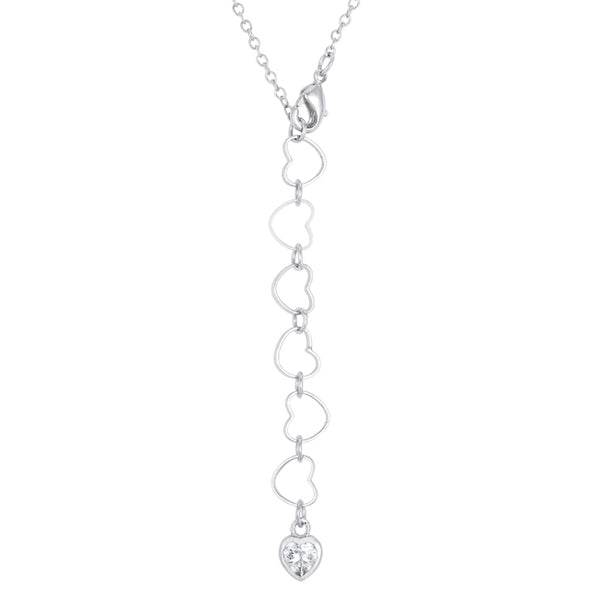Sweet and Romantic Rhodium Melded CZ Hearts Necklace - 7 Semicolon Couture