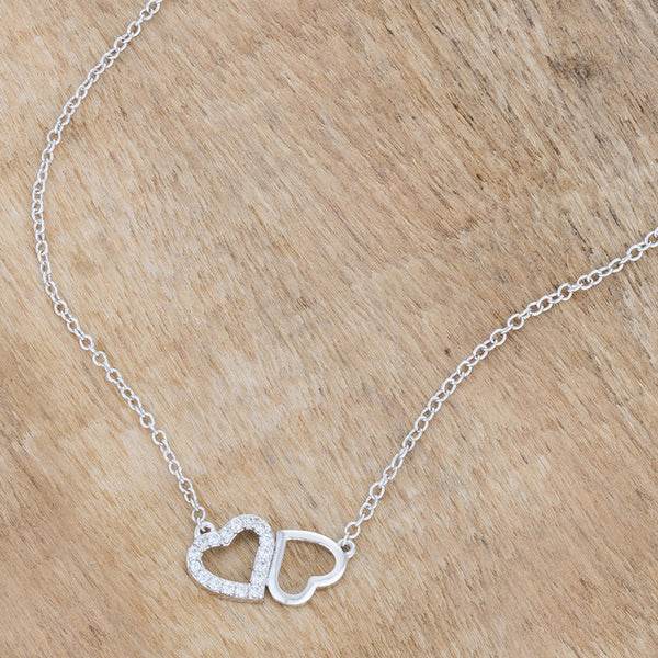 Sweet and Romantic Rhodium Melded CZ Hearts Necklace - 7 Semicolon Couture