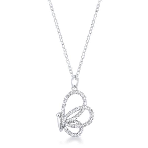 Whimsical Rhodium CZ Butterfly Pendant and Necklace - 7 Semicolon Couture