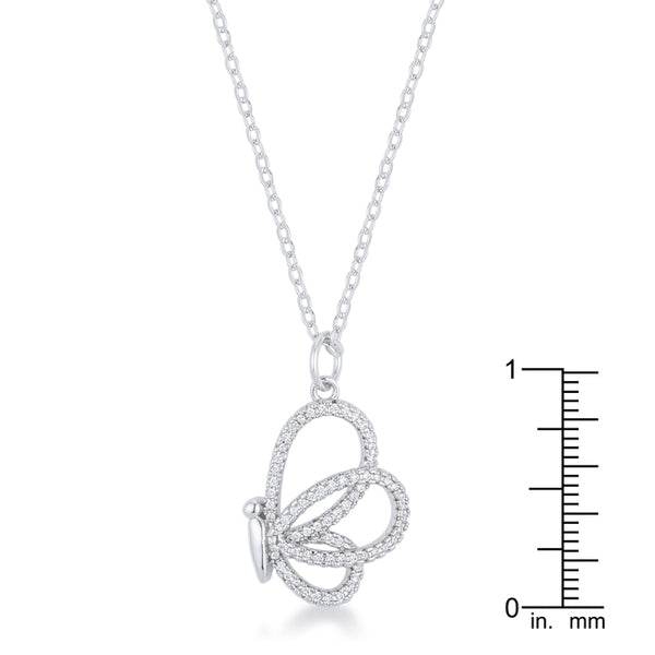 Whimsical Rhodium CZ Butterfly Pendant and Necklace - 7 Semicolon Couture
