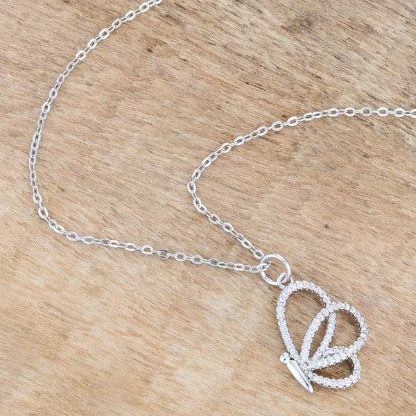 Whimsical Rhodium CZ Butterfly Pendant and Necklace - 7 Semicolon Couture