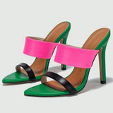 Stilettos: pink, green, black.Stilettos are available in three colors: pink, green, and black.