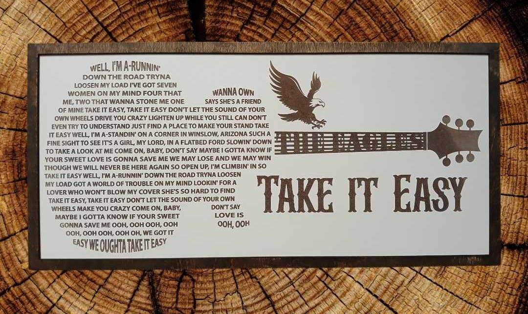 The Eagles, Take it easy - Framed song lyrics - 7 Semicolon Couture