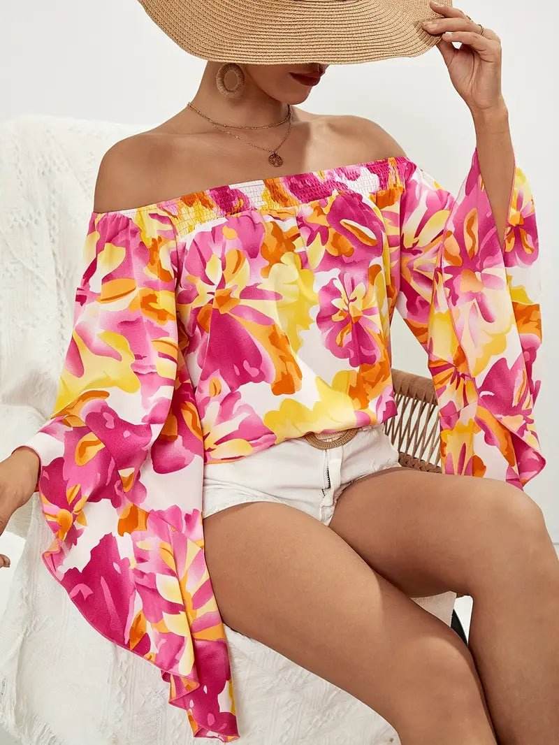 Bright Floral Off the Shoulder Top - 7 Semicolon Couture
