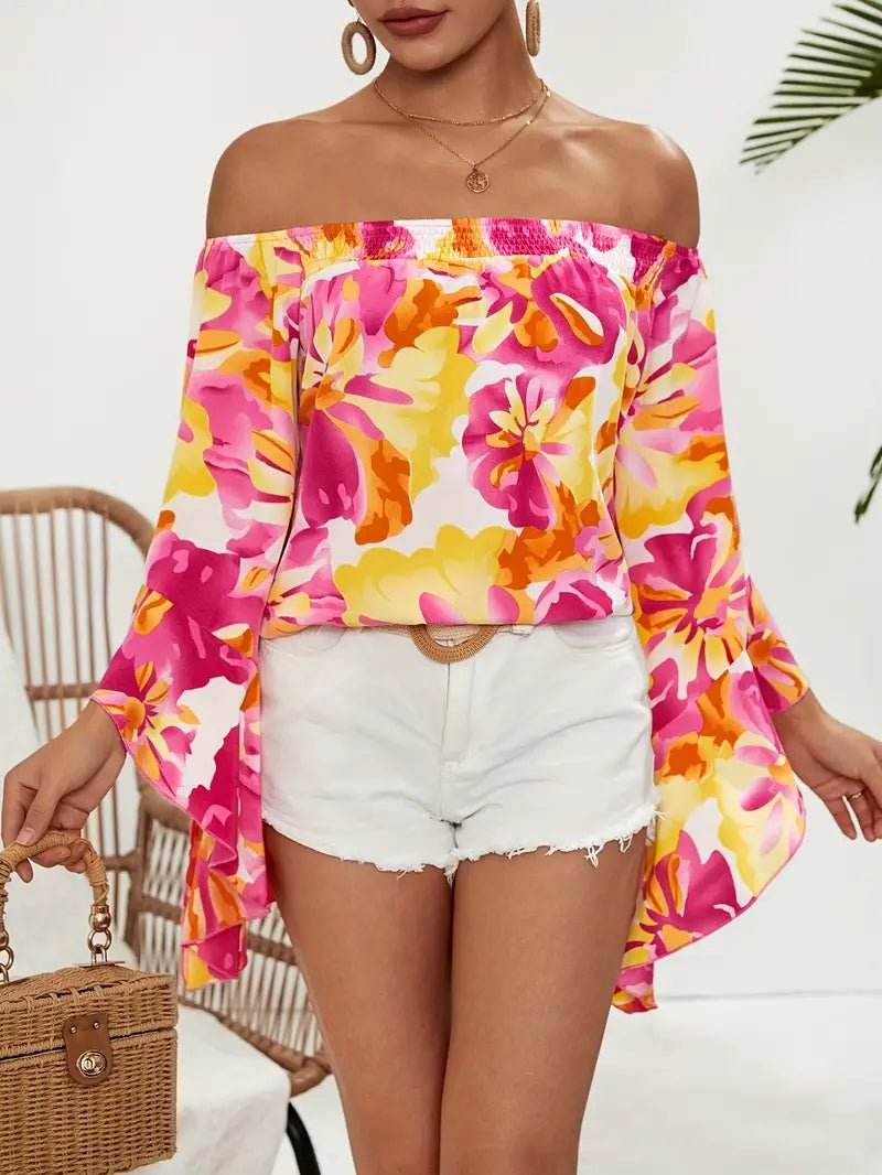 Bright Floral Off the Shoulder Top - 7 Semicolon Couture