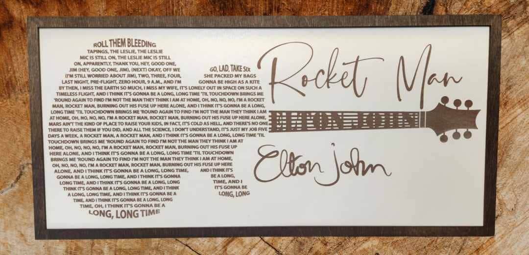 Elton John, Guitar, Rocket Man Framed Lyrics - 7 Semicolon Couture