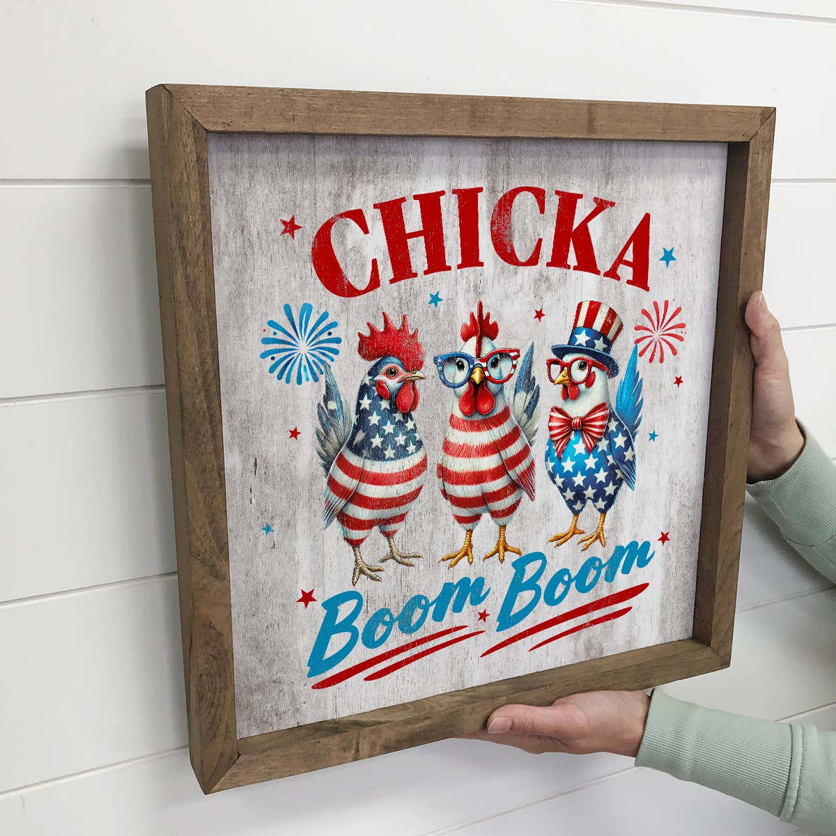 Chicka Boom Boom 4th of July Chickens - Framed Artwork