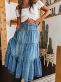 Bohemian Tiered Denim Skirt A-Line