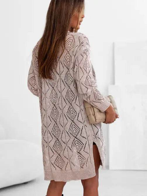 Khaki Hollow-out Openwork Knit Cardigan Sweater coat - 7 Semicolon Couture