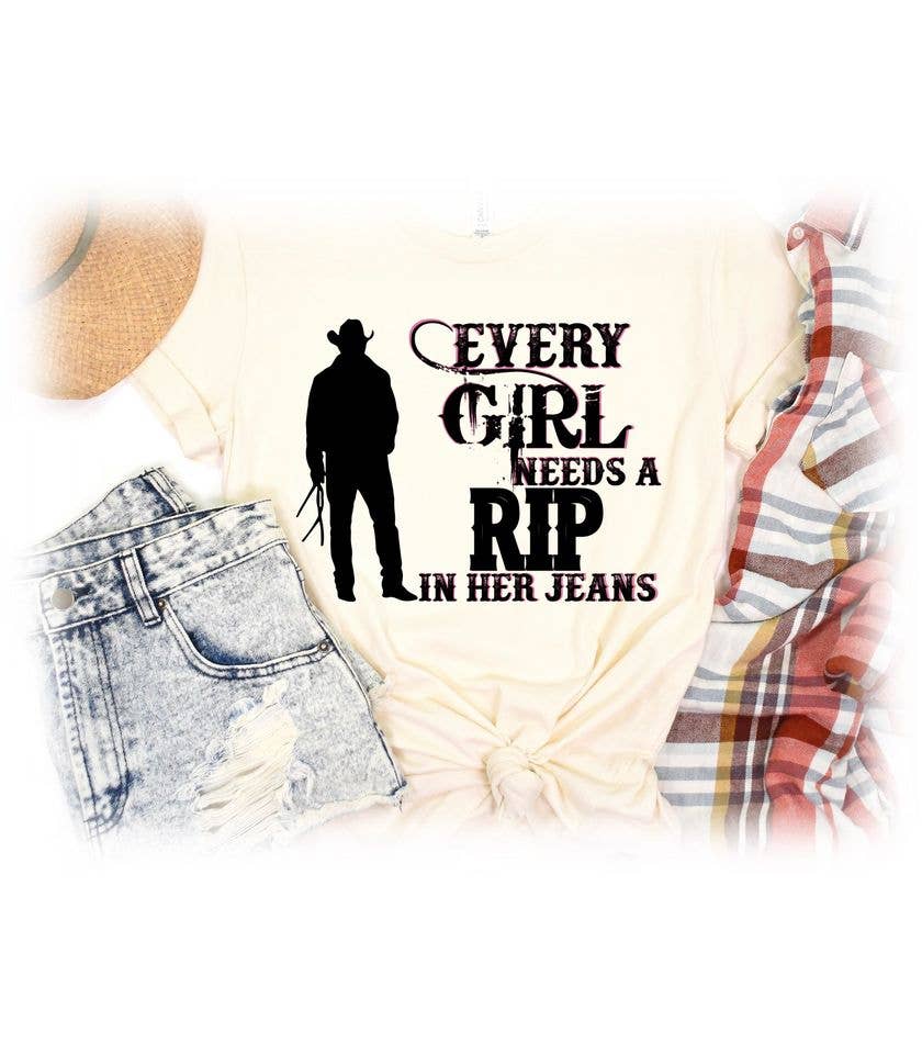 Every Girl Needs a Rip in Her Jeans-White-Graphic Tee