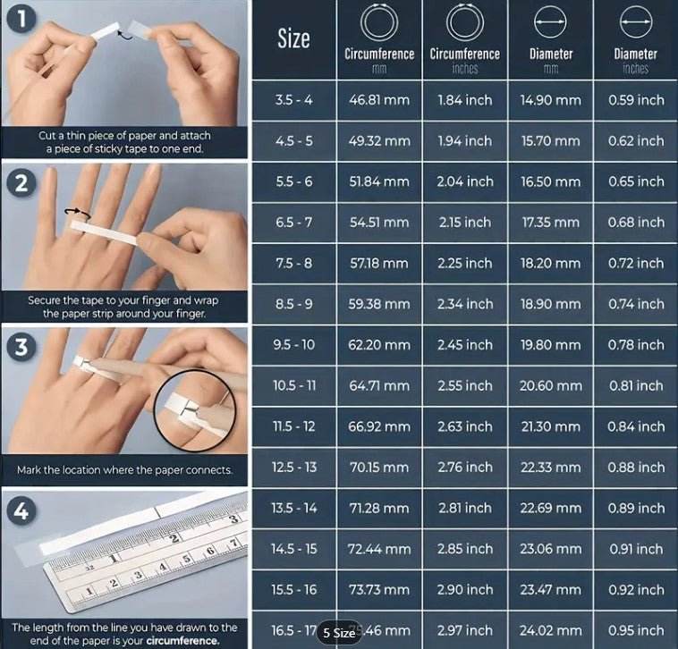 I Am Enough silver ring size guide showing measurements for the perfect fit
