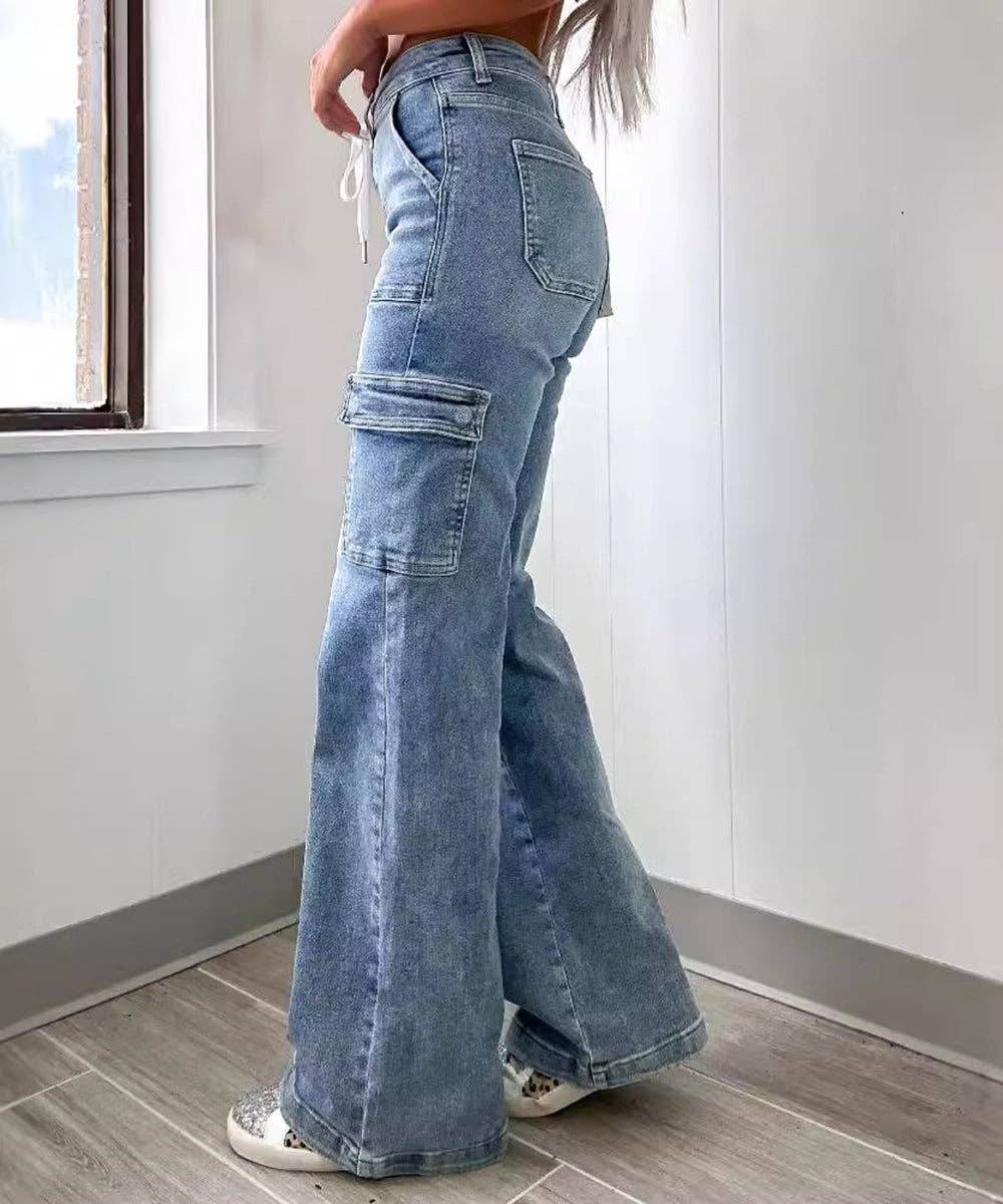 Lace-Up Multi-Pocket Straight-Leg Denim Jeans - 7 Semicolon Couture