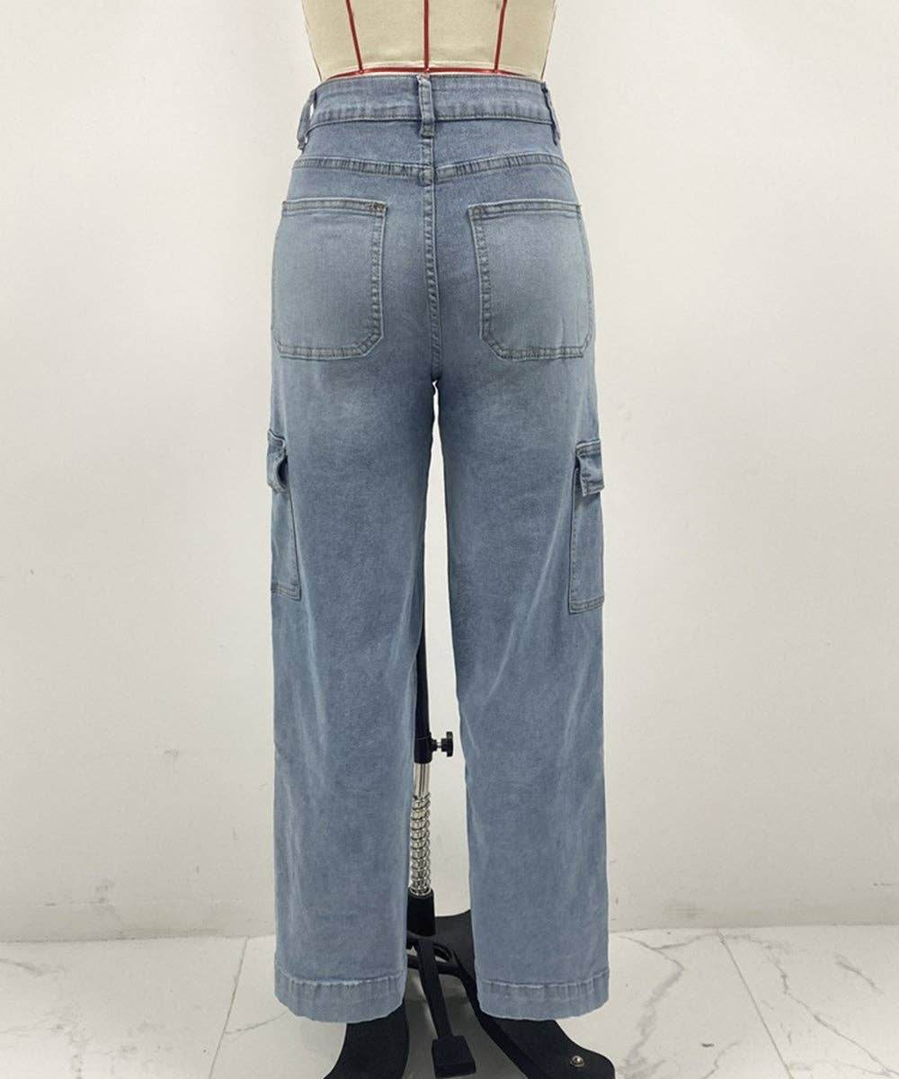 Lace-Up Multi-Pocket Straight-Leg Denim Jeans - 7 Semicolon Couture