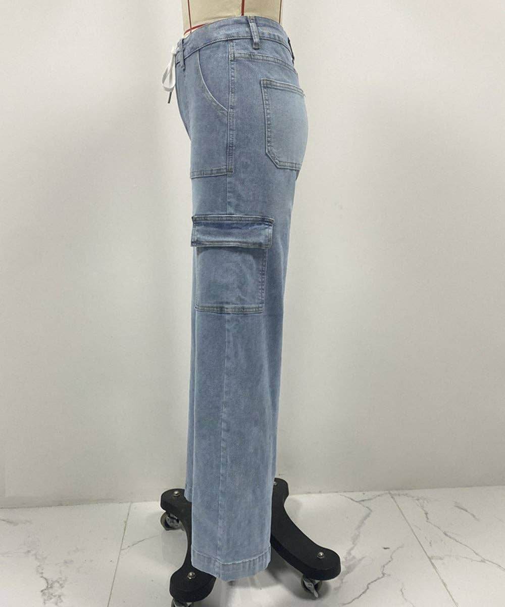 Lace-Up Multi-Pocket Straight-Leg Denim Jeans - 7 Semicolon Couture