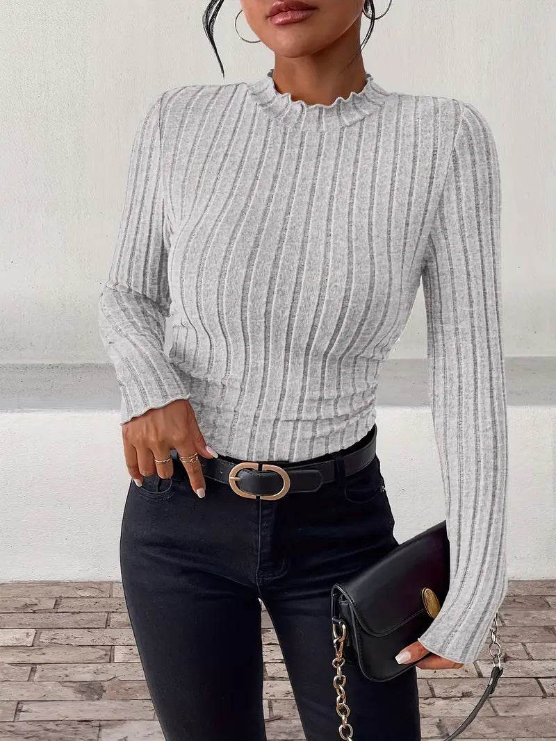 Long Sleeved Ribbed Knit Shirt - 7 Semicolon Couture