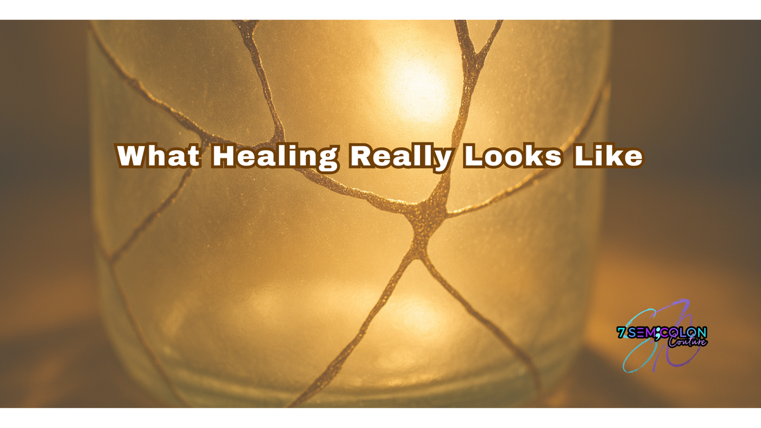 Kintsugi-inspired pottery or cracked glass with light filtering through — symbolizing beauty in imperfection and resilience.