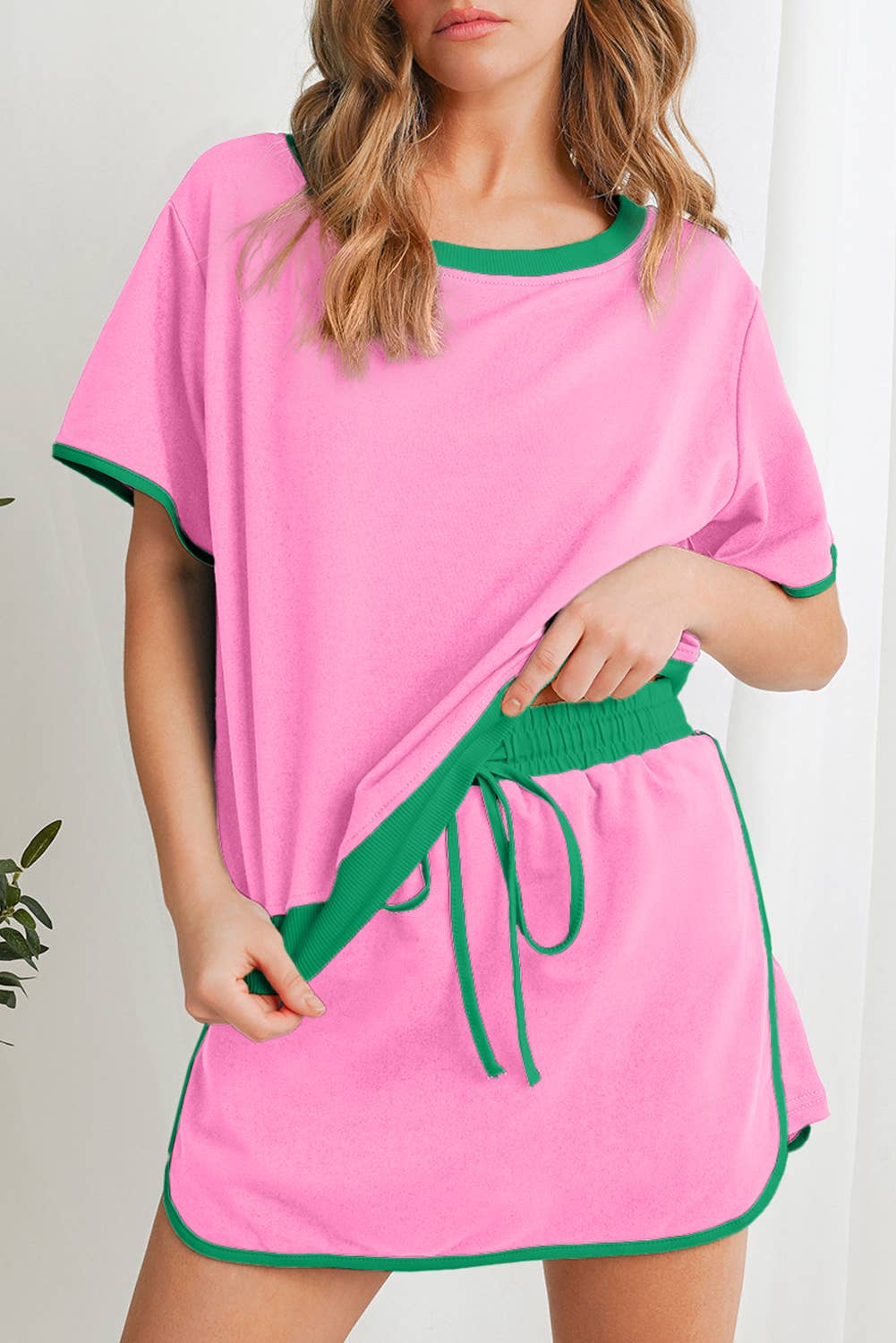 Colorblock Drop Shoulder T Shirt & Skirt Set