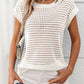 Openwork Round Neck Short Sleeve Knit Cover Up - 7 Semicolon Couture