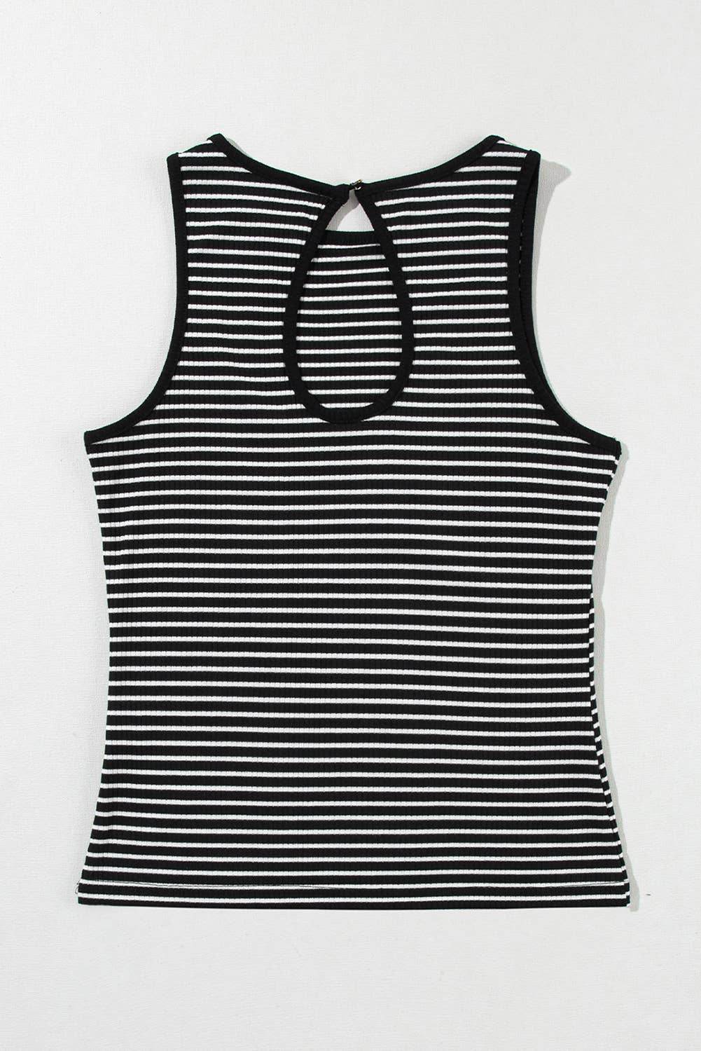 Striped Print Ribbed Knit Sleeveless Top - 7 Semicolon Couture