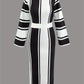 Color Block Striped Acrylic Knit Dress - Casual Crew Neck Fitted Midi Dress with Waist Cinching