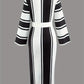 Color Block Striped Acrylic Knit Dress - Casual Crew Neck Fitted Midi Dress with Waist Cinching